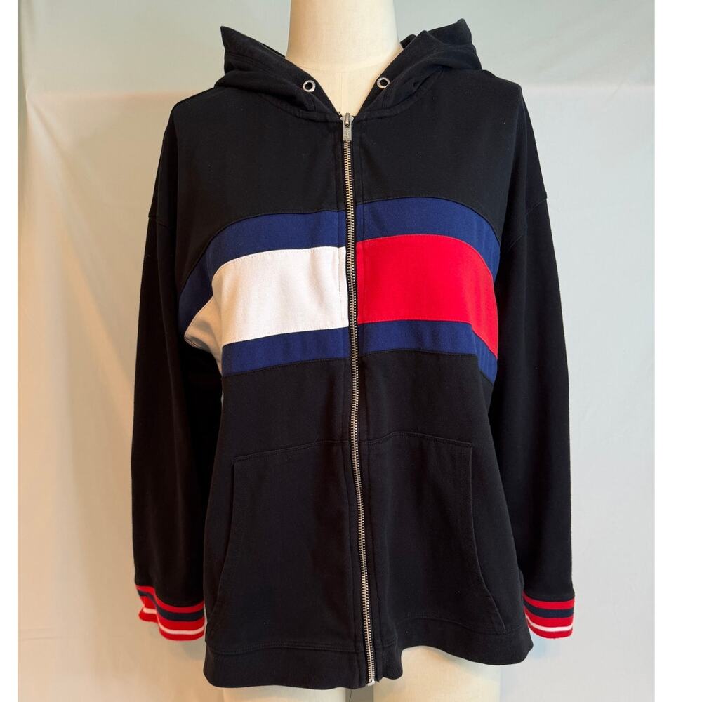 Tommy Hilfiger Sport Black Flag Striped Full Zip‎ Track Jacket Size 1X